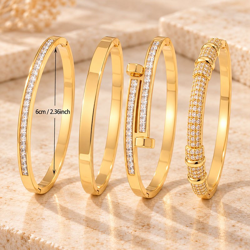 4pc Women's Elegant Bracelet Set with Zirconia Inlaid Bangles