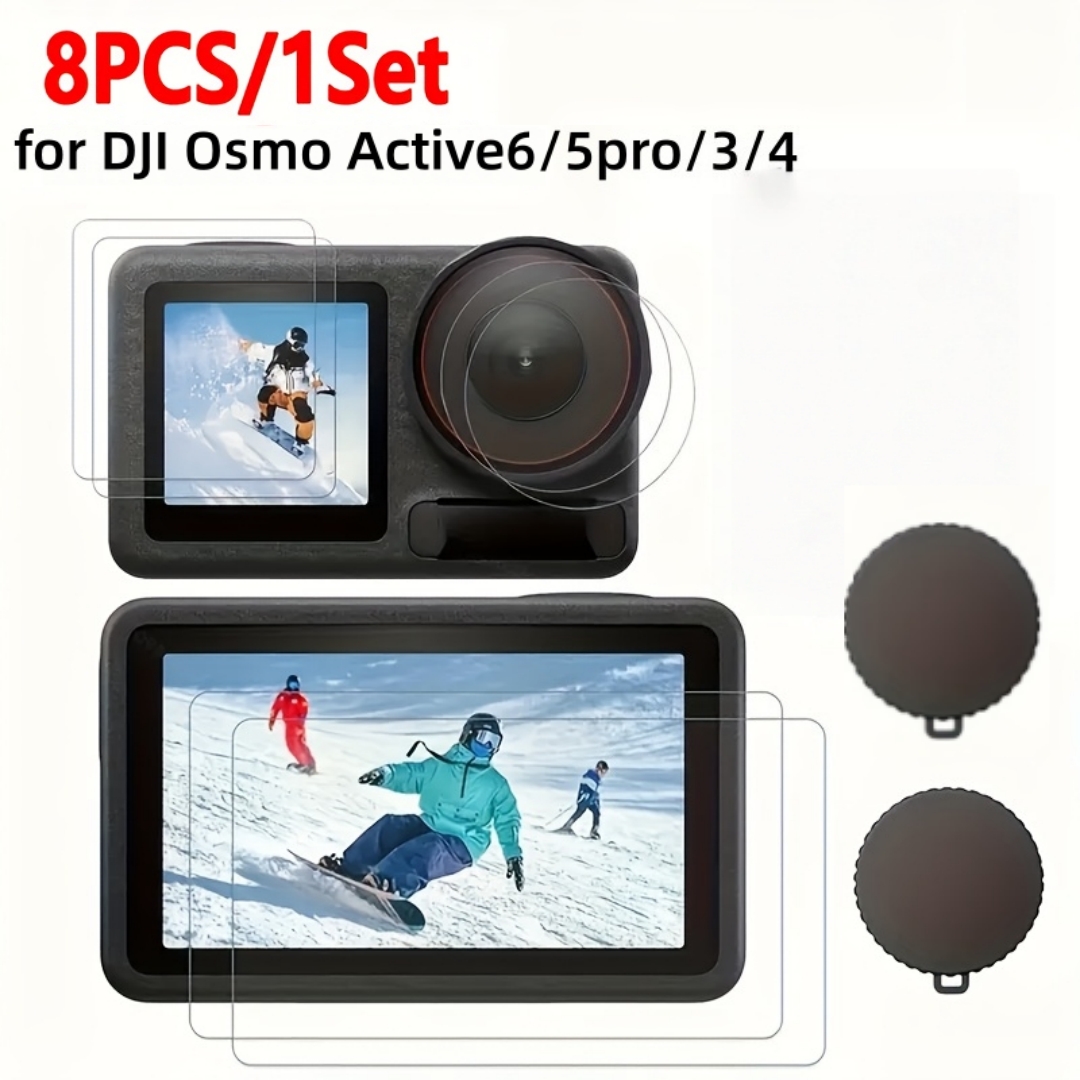 TEMU 8pcs Set For 3/4/5 Pro/6 Camera Accessories Kit - Includes 6 Screen Protectors + 2 Lens Caps. Caps Provide Full Protection For Your Camera. Made