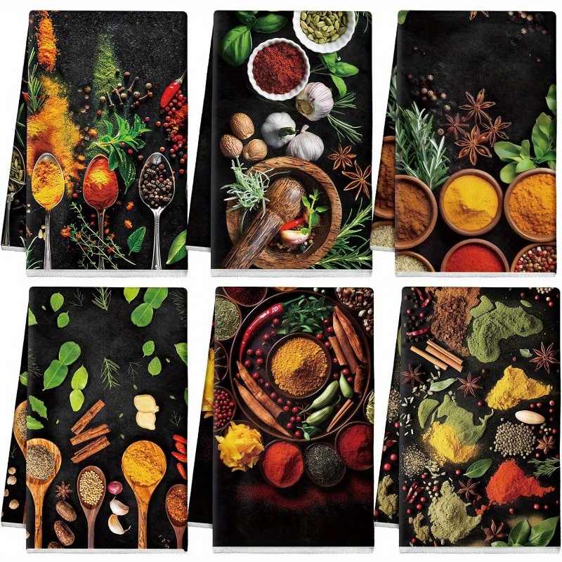 

6 Sets 18*26 Inch Cartoon Kitchen Towels Spices Kitchen Towel Set Dish Towels For Kitchen Kitchen Tea Towels Decorative Rustic Absorbent Hand Towels For Coffee Towel