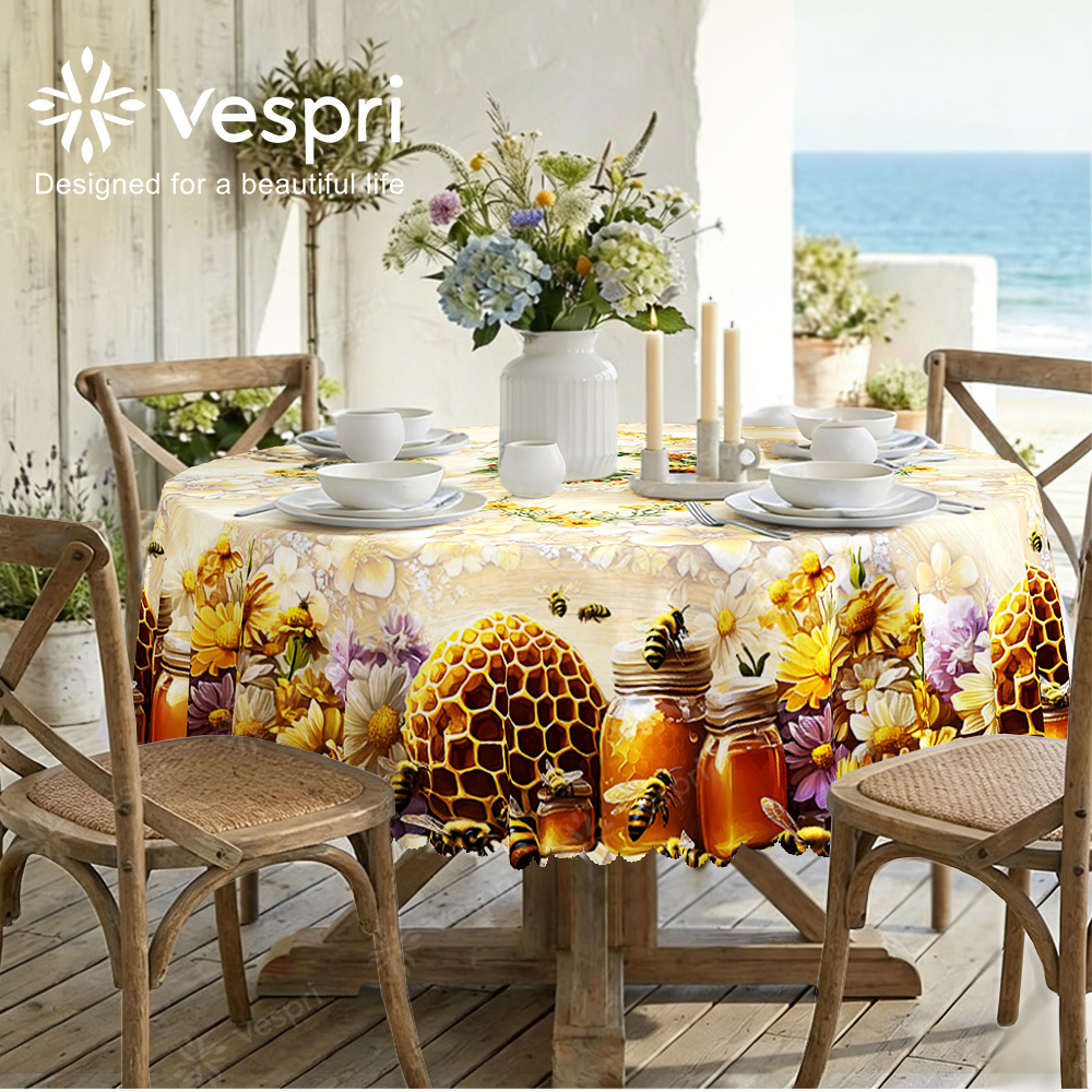   floral tablecloth yellow and white decoration honeycomb honey jar and   rustic soft   housewarming decoration round rectangular oval suitable for spring and summer restaurants parties festivals outdoors