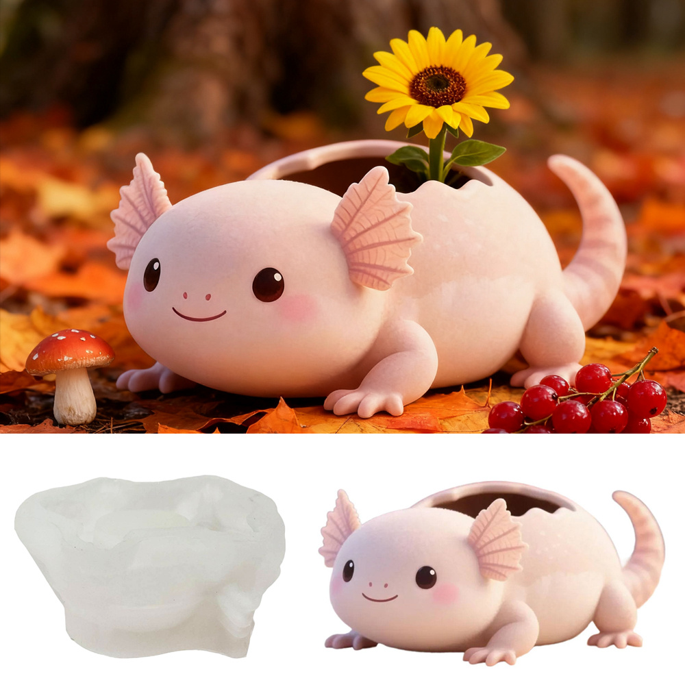 Image of Axolotl Flower Pot Silicone Mold, 3d Cute Salamander-shaped Resin Mould For Epoxy Resin, Concrete, Plaster, Ideal For Succulent Planters, Home Decor Crafts, Candle Making, Soap Crafting And Gifting