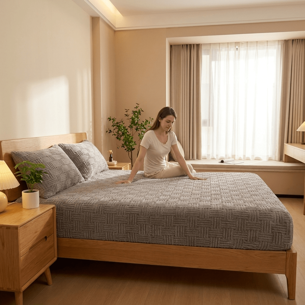 Image of King Size Luxury Solid Velvet Texture Embossed Bed Cover Single Piece Premium Bedding