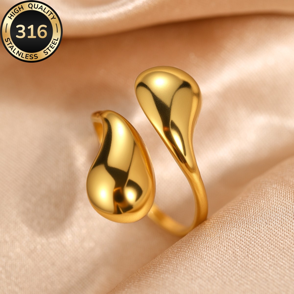 TEMU Anillo de acero inoxidable hipoalergénico y resistente a la decoloración con metálico. Diseño elegante abierto de , ajustable para diferentes