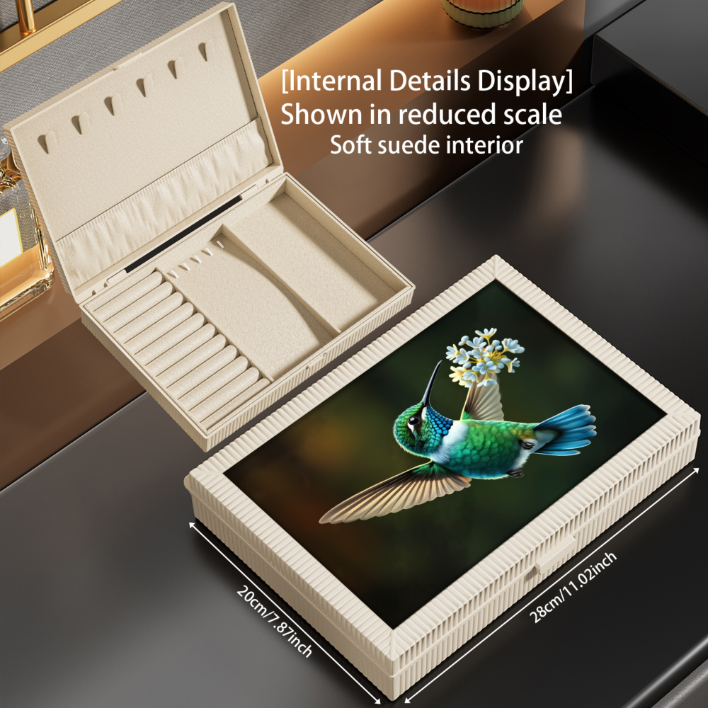 Bird on Feather Pattern Velvet Jewelry Box, Elegant Storage