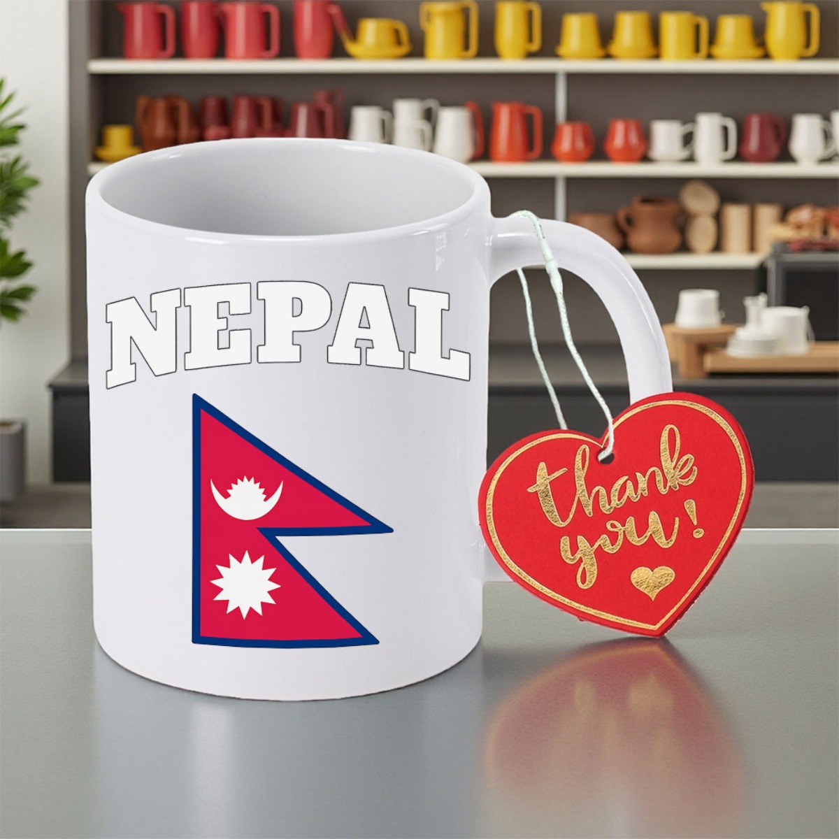 1pc Nepal Flag & NEPAL Text Ceramic Mug - 11oz Coffee Cup with Nepal National Emblem Print, Tea Cup for Home, Office, Holiday Gifts (Scratch-Resistant)