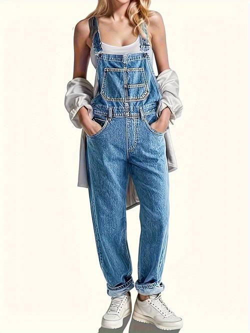 solid color slant pocket overall jumpsuit casual adjustable strap sleeveless cross back overall jumpsuit suitable for spring and summer womens fashion