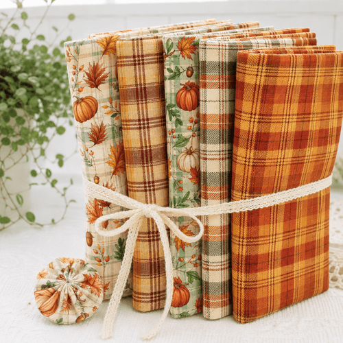 5pcs 5pcs with 5 designs including round pumpkins warm yellow plaid caramel checkered light beige base with olive prints
