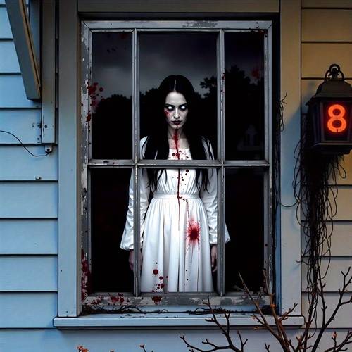 2d , 2d - 2d dør banner 2d , 2d - 2d dør banner 2d til halloween vinduesafdækning, 120cm * 80cm/47.2in * 31.5in, polyester materiale, til halloween vinduesafdækning dekorativt flag, damer med hvide kjoler tema