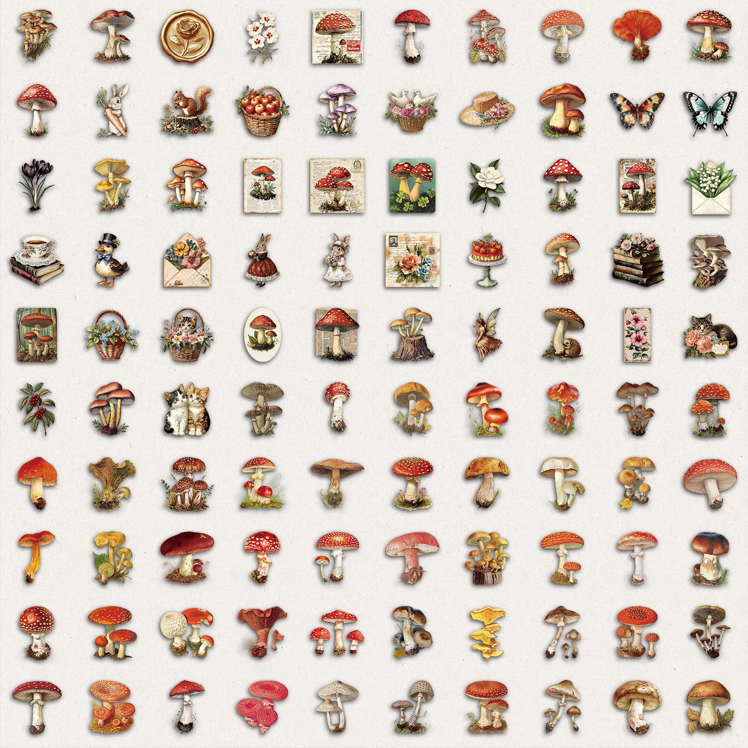 TEMU 100pcs Retro Mushroom Mix Aesthetic Tablet Stickers Pack Holiday Party Birthday And Home Decor Suitable For Laptop Luggage Scooter Handbook Cups