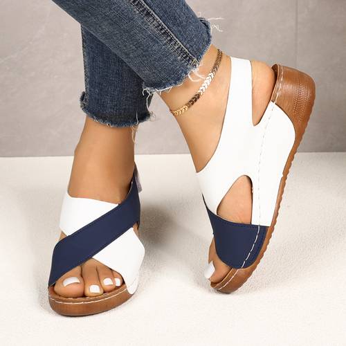 womens wedge sandals cross color thick sole open toe versatile classic summer shoes women shoes