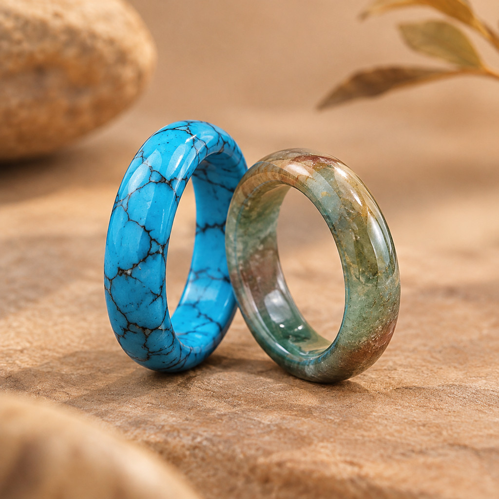 2pcs Bohemian Multi-Color Agate & Turquoise Ring Set
