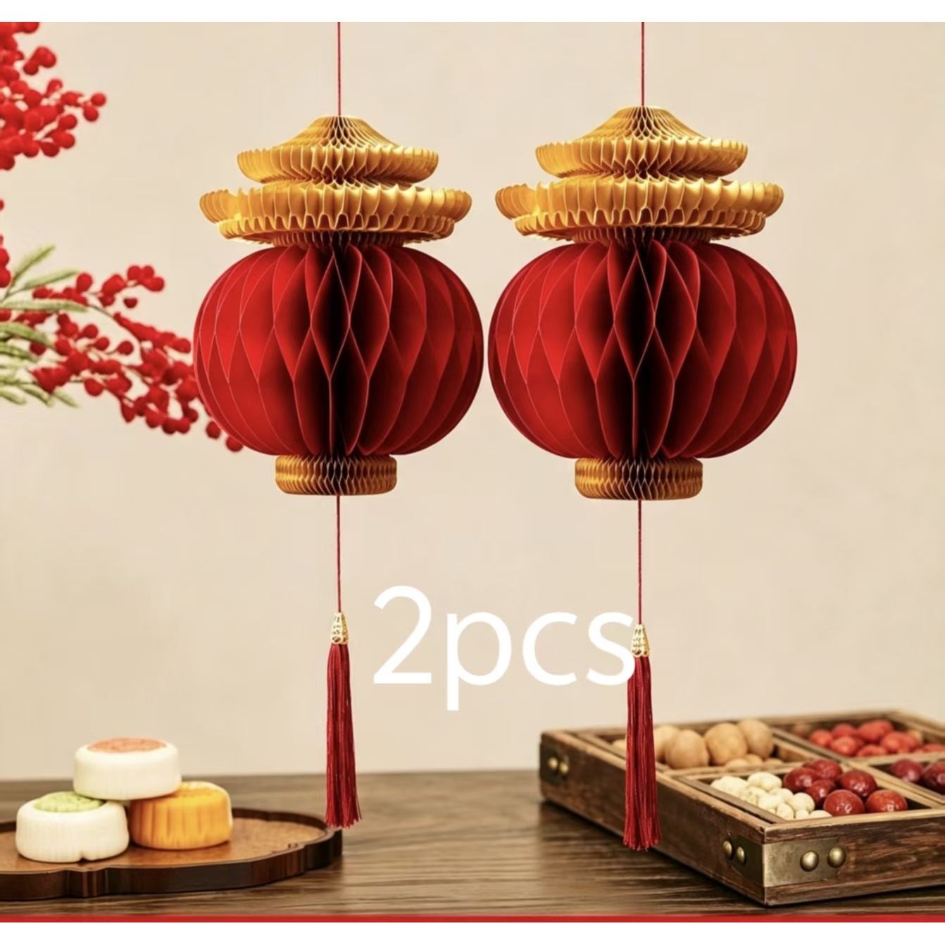 TEMU 2pcs Lanternes en papier à double couche, idéales pour le Nouvel An, et les festivals, lanternes décoratives suspendues, décorations pour les