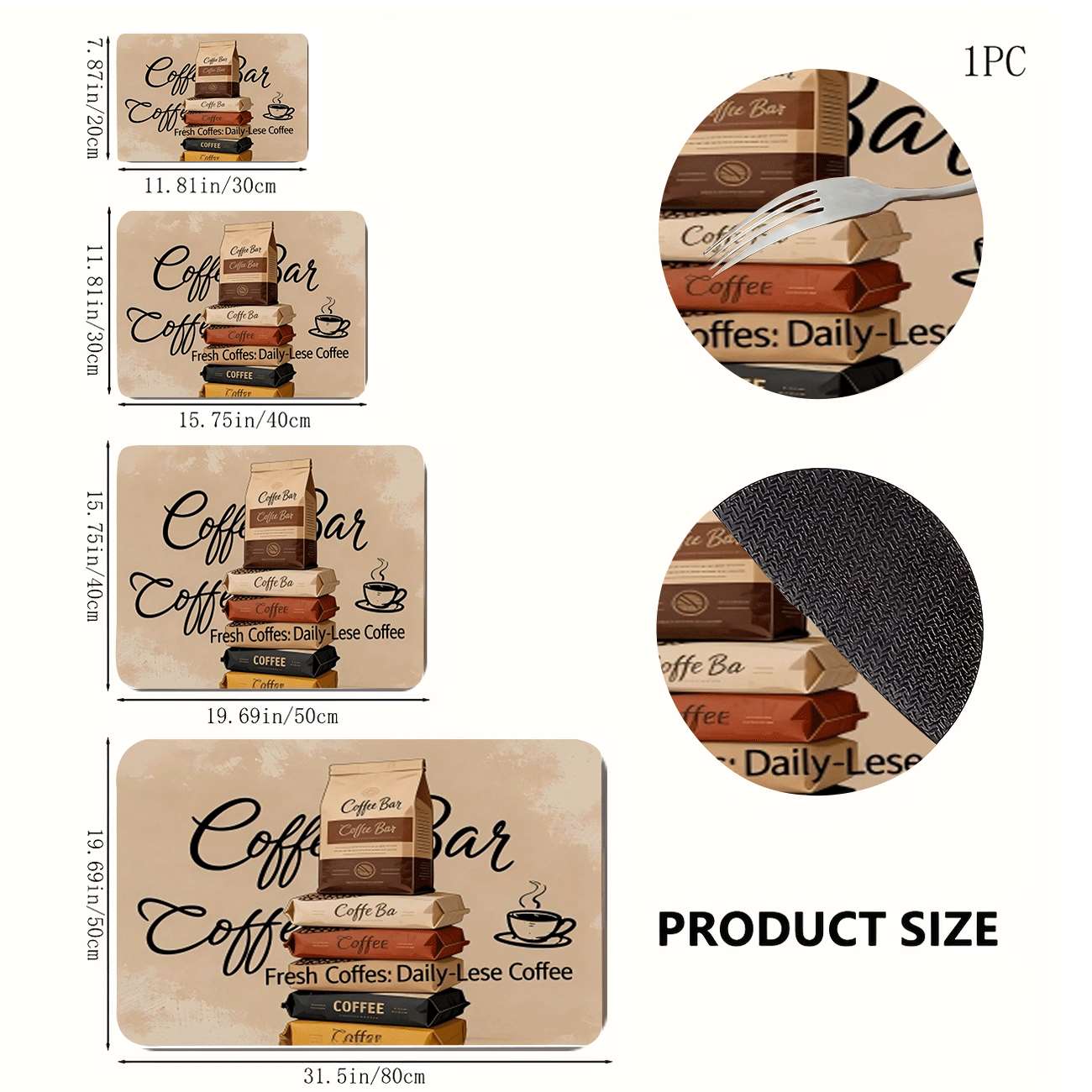 TEMU 1pc Non-slip Quick-dry Absorbent Kitchen Mat Suitable For Coffee Bars, Sink & Countertop - Vintage Coffee Bag Design Dish Drying Mat With