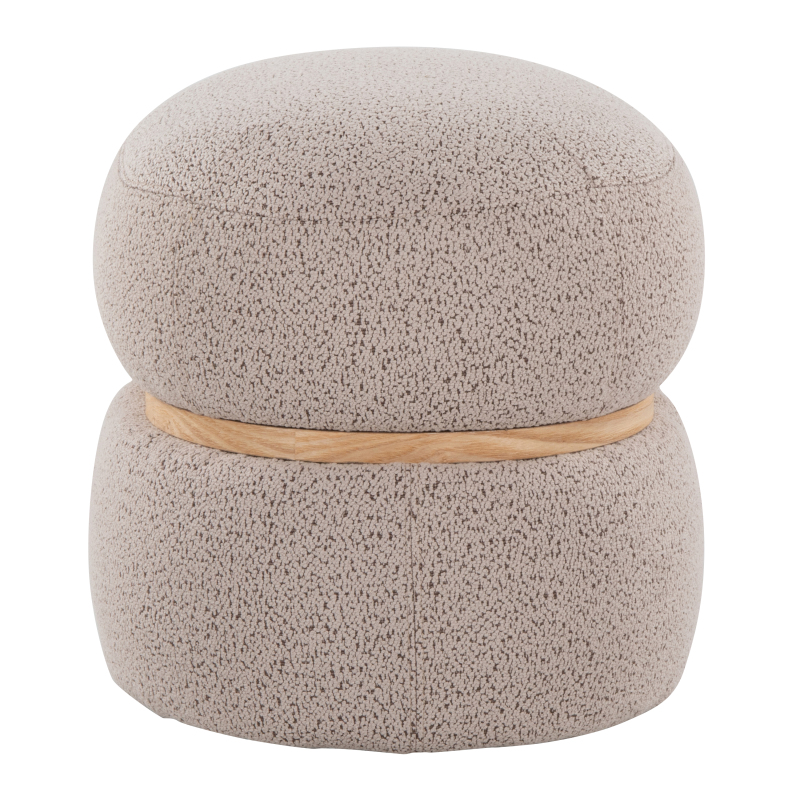 Contemporary Ottoman in Beige Fabric And Natural