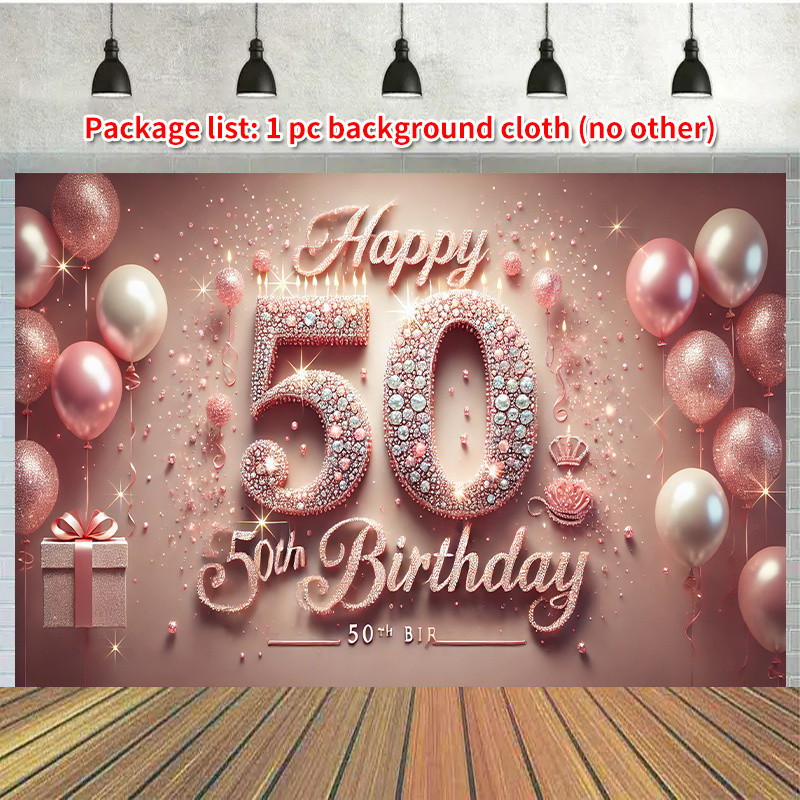 

50th Birthday Party Polyester Backdrop - Photo Booth Banner For Home & Garden Celebrations, No Power Needed, Drill, Photo Booth Props, Wall Hanging