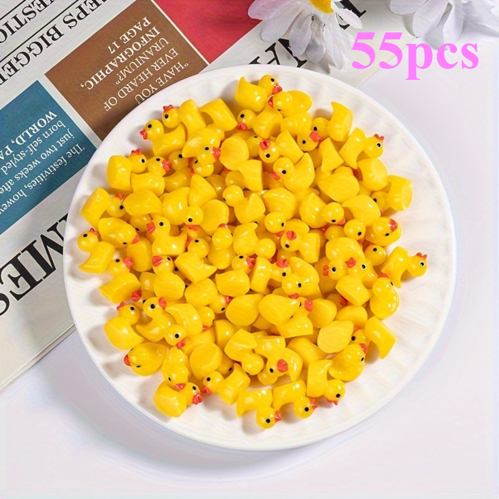 TEMU 55pcs Yellow Mini Resin Ducks, Small Duck Sculptures For Decoration, Mini Ducks Suitable For Miniature Figures, Fairy Micro-landscapes,