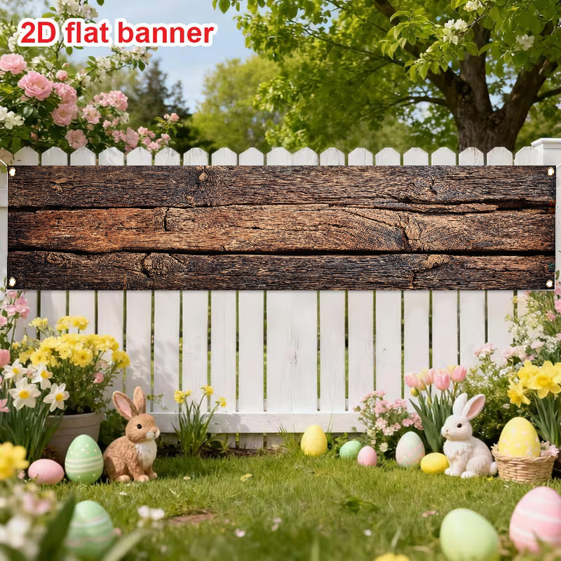 TEMU 2D Plat, 1pc Panneau en Bois Rétro à Motif Plat 2D (2) Bannière Décorative en Polyester pour Clôture, Décoration de Pelouse et Mur Extérieur,