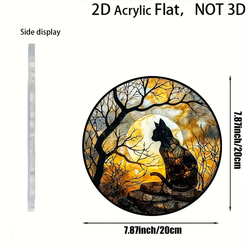 TEMU 2d Flat, 1pc Black Cat Sun-catching Wall Sculpture - Round Acrylic Hanging Plaque With Autumn Tree & Moon, -mounted Indoor Decor Suitable For