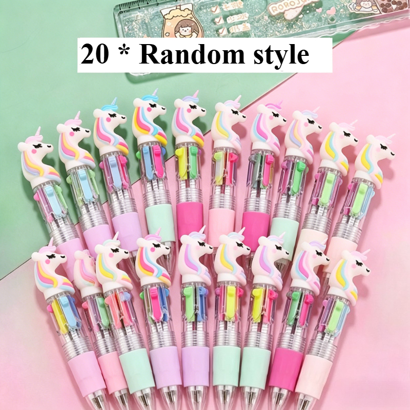 TEMU 10/20pcs Unicorn 4-color Pens, For And Study Use, Random Style, Suitable For Party Gifts, Suitable For Office Occasions, New Year Teacher's Day