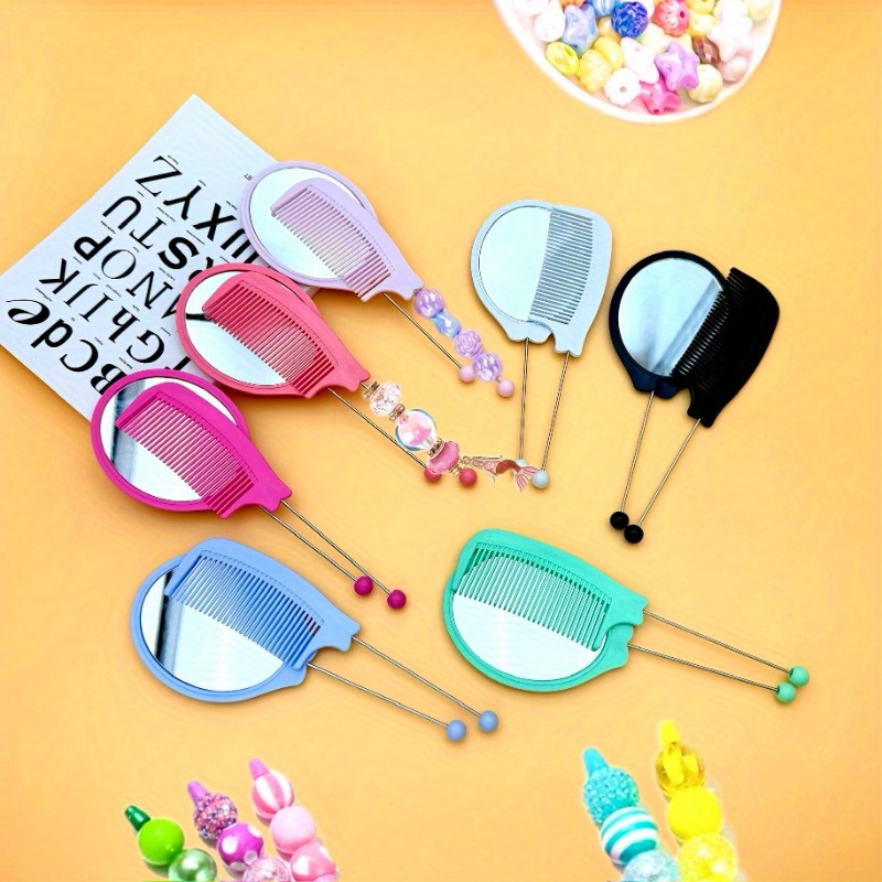 

8pcs/6pcs Beadable Comb Mirror Set Portable Diy Beaded Makeup Mirror Comb Gift