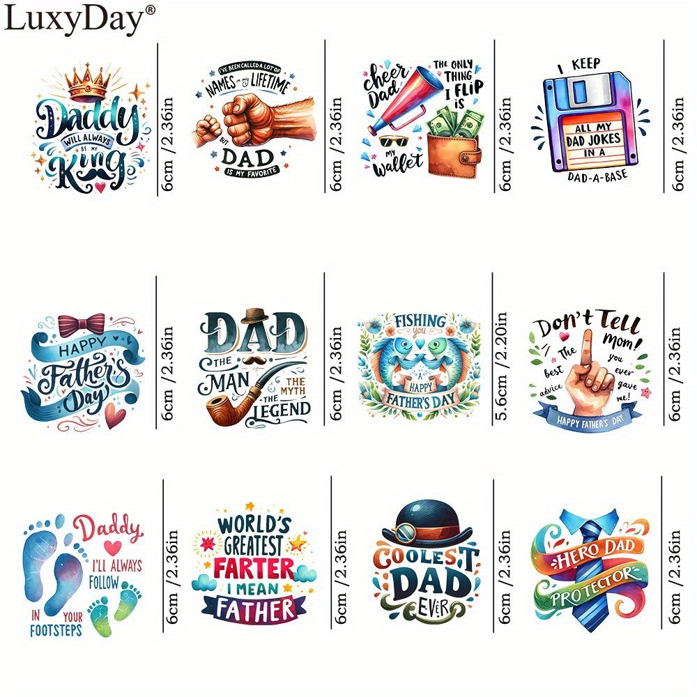TEMU 12pcs/set Father's Day Theme Uv Dtf Transfer Stickers, Suitable For Mugs, Refrigerators, Water Bottles And Easy Application - Vivid 3d Effect,