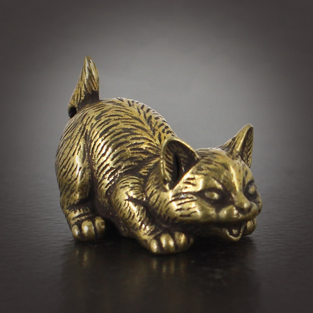 

1pc Vintage Solid Brass Crouching Kitten Figurine, Miniature Cat , Home Office Desk Decor, Collectible Animal Craft, Tea Pet Gift