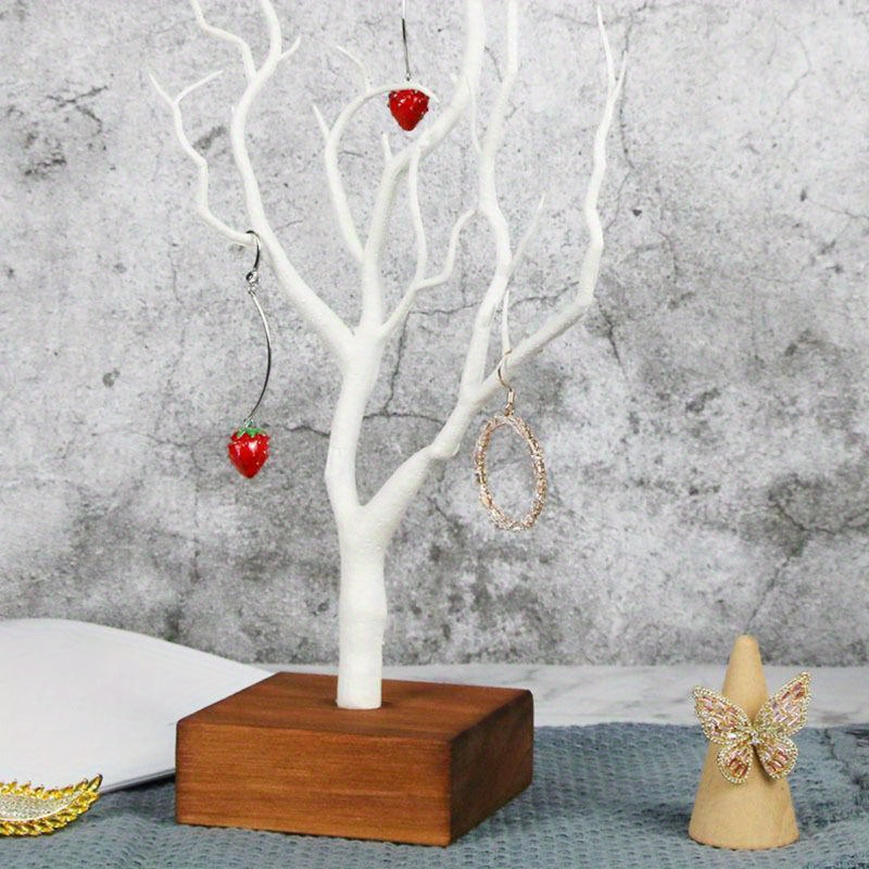 deer shaped jewelry tree stand organizer with multiple hooks white wooden plastic jewelry display rack for necklaces earrings rings space saving desktop decor 35 5x15cm necklace holder   elegant   decorative holder   hanging jewelry organizers