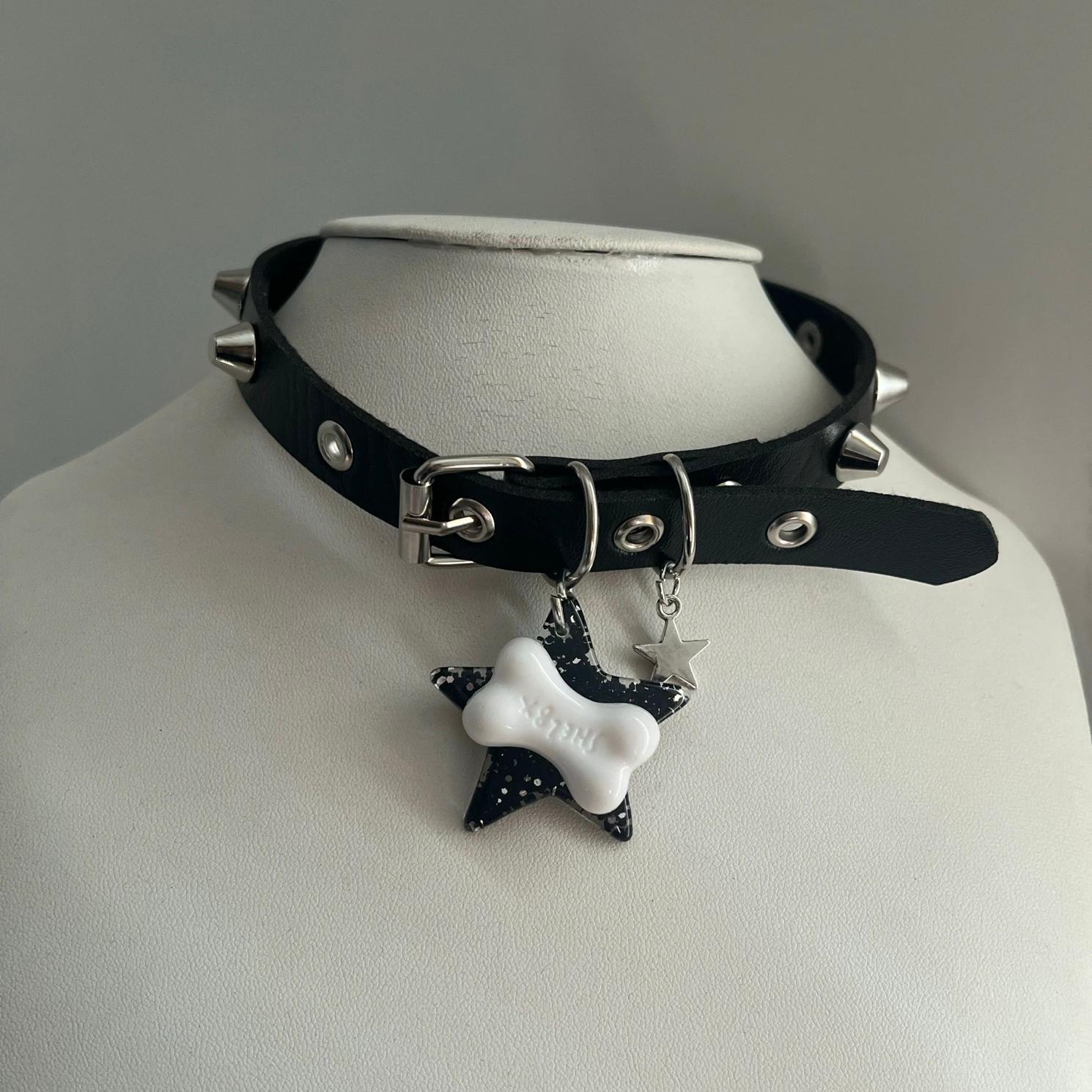 TEMU Adjustable Pu Gothic Choker Necklace With Skull & Bones Star Bone Pendant - Bohemian Punk Rock Collar Suitable For Women, Wear, Themed Parties,