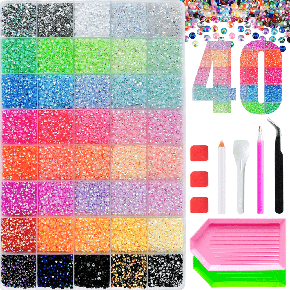 TEMU Ensemble de strass plat de 40 couleurs avec outils de nail art, pierres de cristal multi-tailles pour décoration artisanale de téléphone,