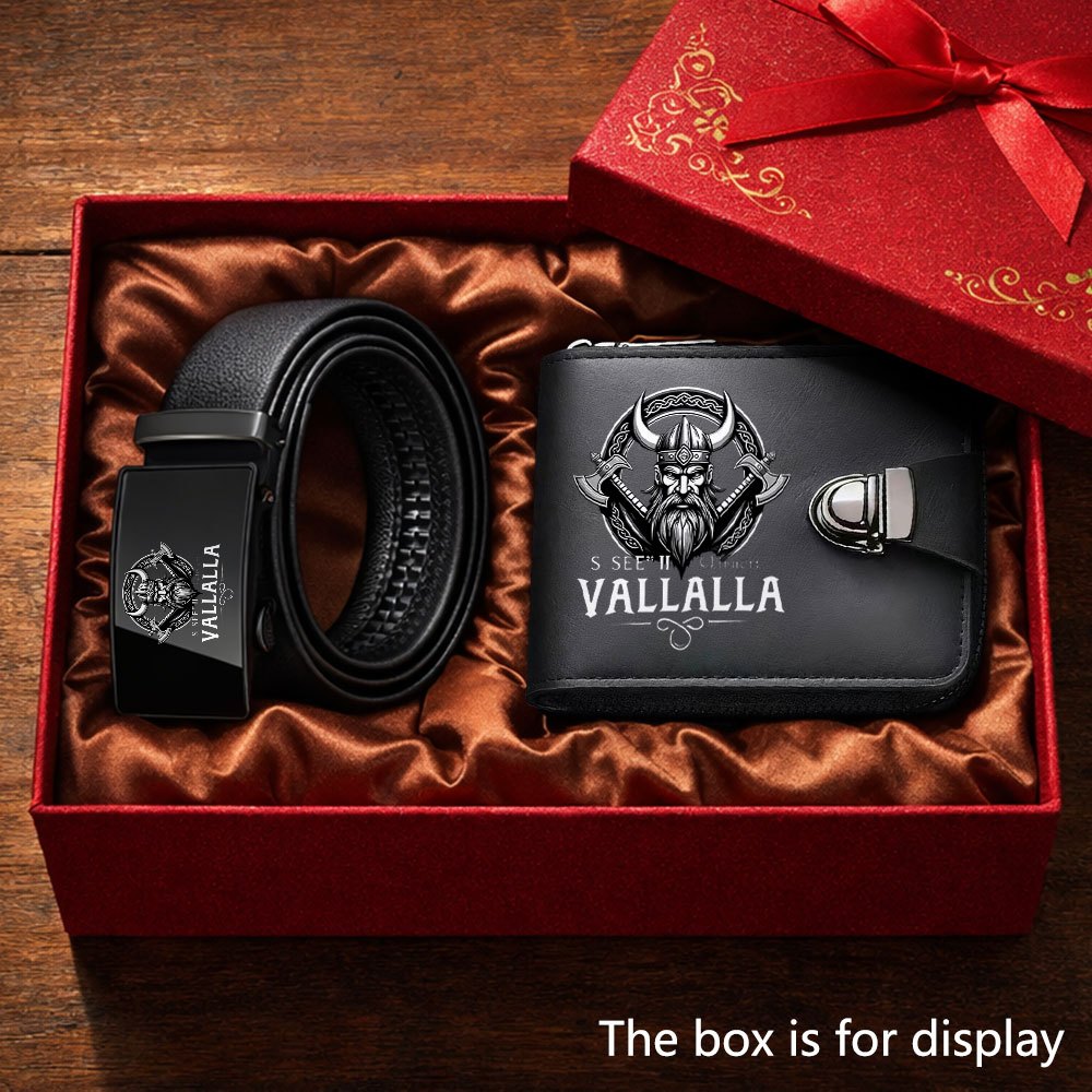 Image of 2pcs And Badge Printed Men's Wallet And Belt Set, Essential For Daily Wear And Professional Occasions, Perfect Gift For Valentine's Day, Father's Day, And Thanksgiving