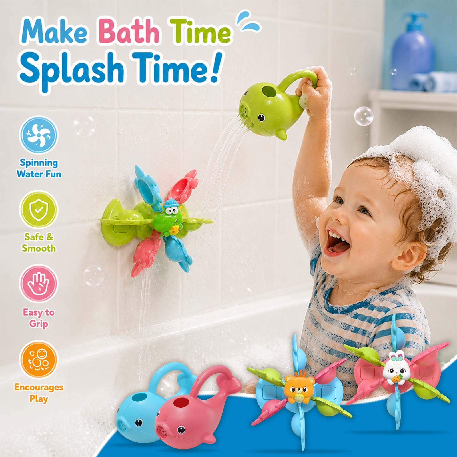Youth Interactive Suction Cup Bath Toy Set with Windmill