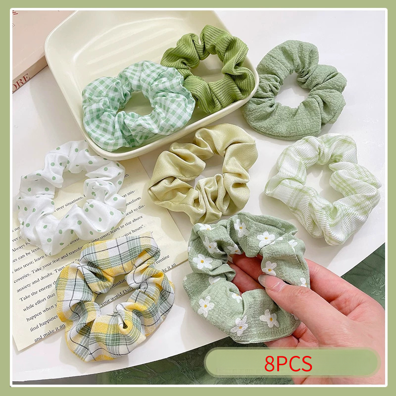 TEMU 8pcs Scrunchie Set, Minimalist Floral& Hair Ties With Opp Bag, Accessories For Everyday& Spring Summer Wear