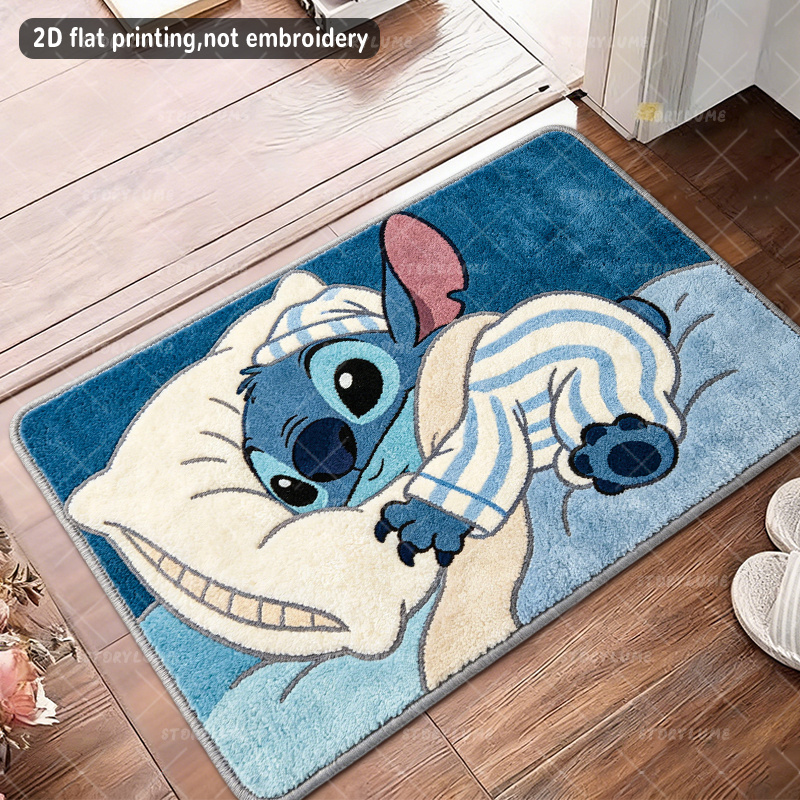 TEMU 2D , 469-J, Stitch en Pijama a Rayas Descansando en la Cama, Cojín con Diseño de Dibujos Animados de Curación, Tapete de Bienvenida, Adecuado