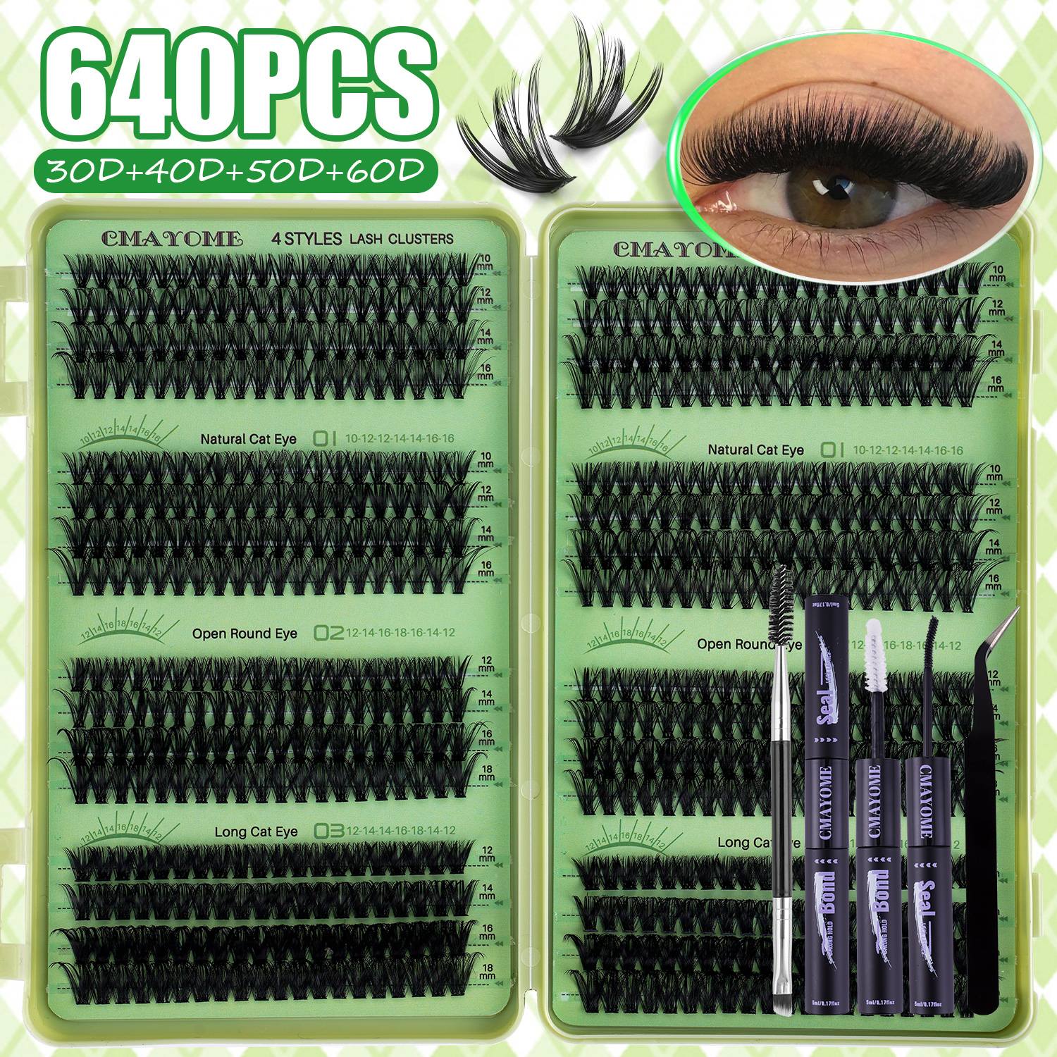Image of 640/544pcs Diy Cluster Eyelash Extensions Suitable For Types, Self-application False Lashes With 3 Tools, Multi-length & Density ( , //-eye Styles) For Beginners, For, Daily Wear & Gifts