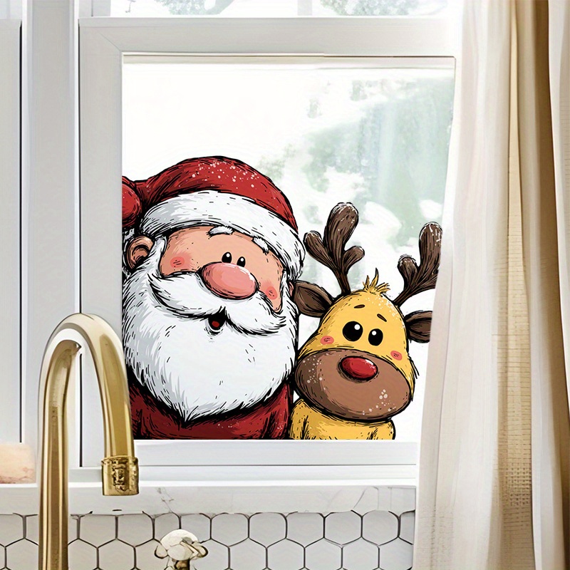 Image of Static Cling Compatible With Santa And Reindeer Window Decals - Pvc Stickers Suitable For Home, Christmas, Doors & Mirrors - & Stick, Residue-free Removal, Irregular Shapes ( & Modern)