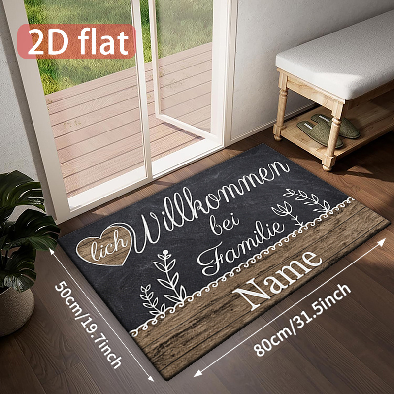 TEMU 1pc Customizable Personalized Doormat, Washable Door Mat, Vintage Chalkboard Heart Shape, Hand-painted Floral Vine, Black And White With Natural
