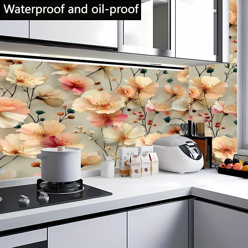 item picture 1 roll large floral pattern self   kitchen wallpaper waterproof and oil proof easy to peel and stick room decoration sticker holiday theme sticker removable vinyl sticker   kitchen wrap wall paper for wall