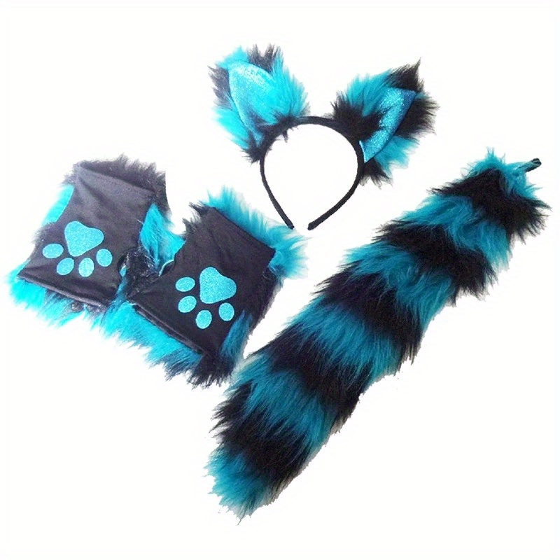 TEMU Cosplay Halloween Plush Fox Cosplay Gloves Tail Headband Three-piece Sets Holiday Decoration Props Carnival