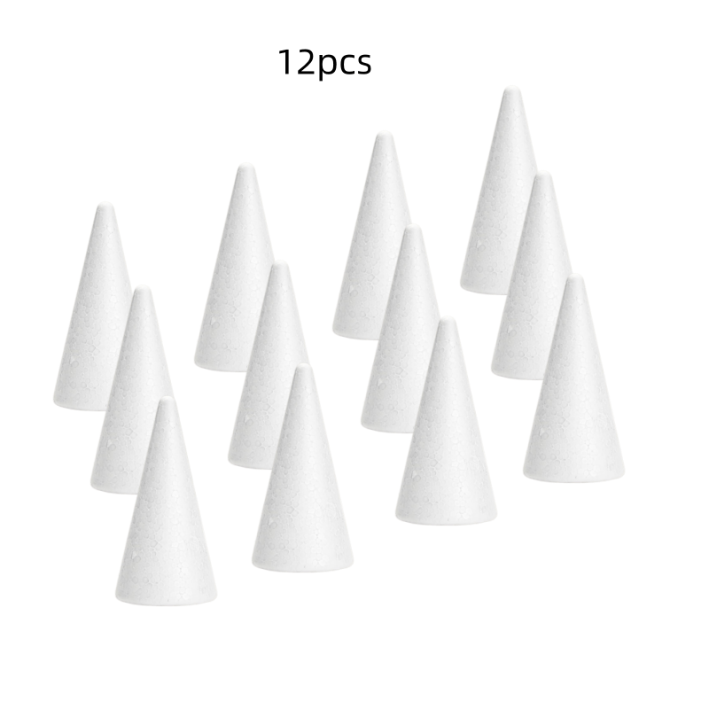 TEMU Lot de 12 cônes en mousse pour loisirs créatifs, projets artistiques DIY, gnomes main, arbres, décorations de fêtes (6,3 x 14,5 cm, blanc)