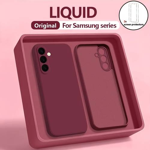 phone case 3pcs 1pc phone case with 2pcs protectors original liquid phone case for samsung for galaxy s23 s22 anti yellowing anti scratch fit shockproof soft back cover