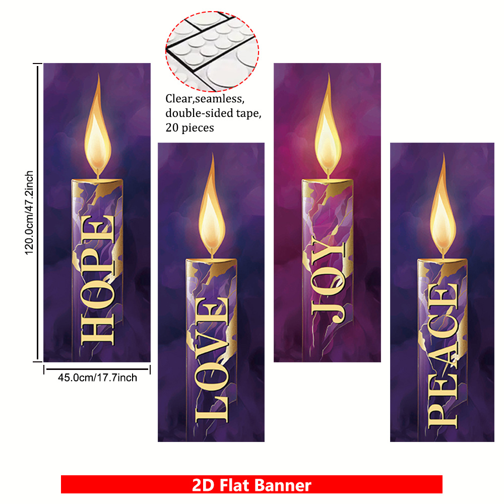 TEMU 2d Flat, 2d Flat - 2d Flat, 2d Flat - Set Of 4 Polyester Banners For Parties. Each Banner Showcases Purple Candles As Design, Highlighted With