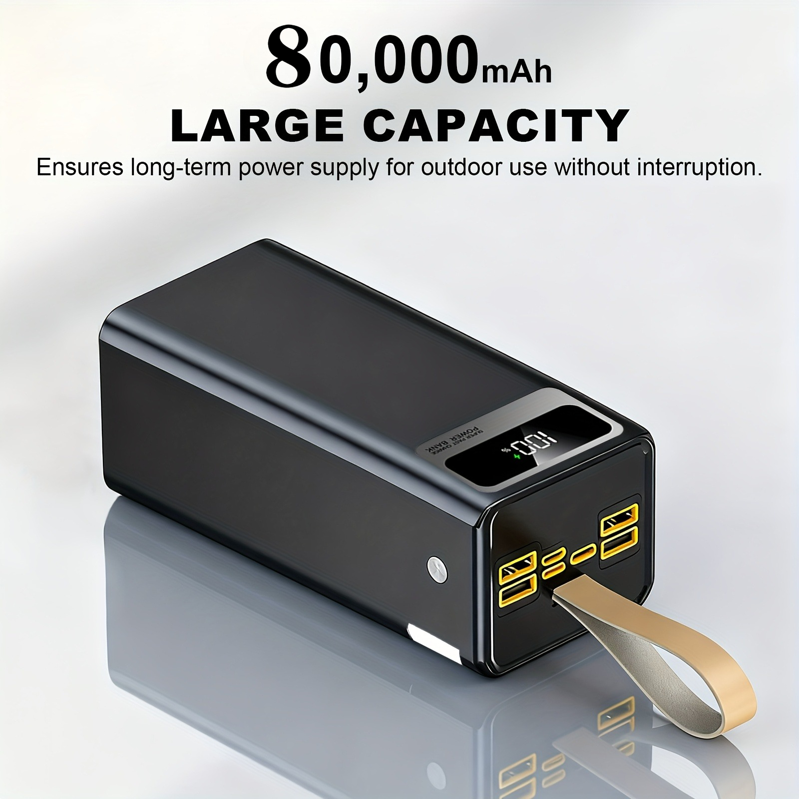 TEMU 80000mah Power Bank, 22.5w Super Fast Charge, Display, Leather Lanyard, Outdoor Camping Led Light, Ultra-large Capacity Mobile Power Supply,
