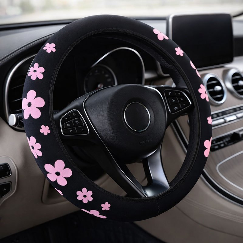 imagen del artículo 1 funda floral para volante de mujer – Agarre suave antideslizante, sin anillo interior para una instalación rápida y fácil, se adapta a coches de 36.83-38.1 cm, uso para todas las estaciones, material duradero | (Usada para 10 tipos de modelos de coche)