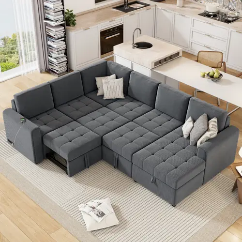 107 5 u shaped sofa sectional sofa pull out sofa bed with a storage chaise lounge charging devices for living room gray