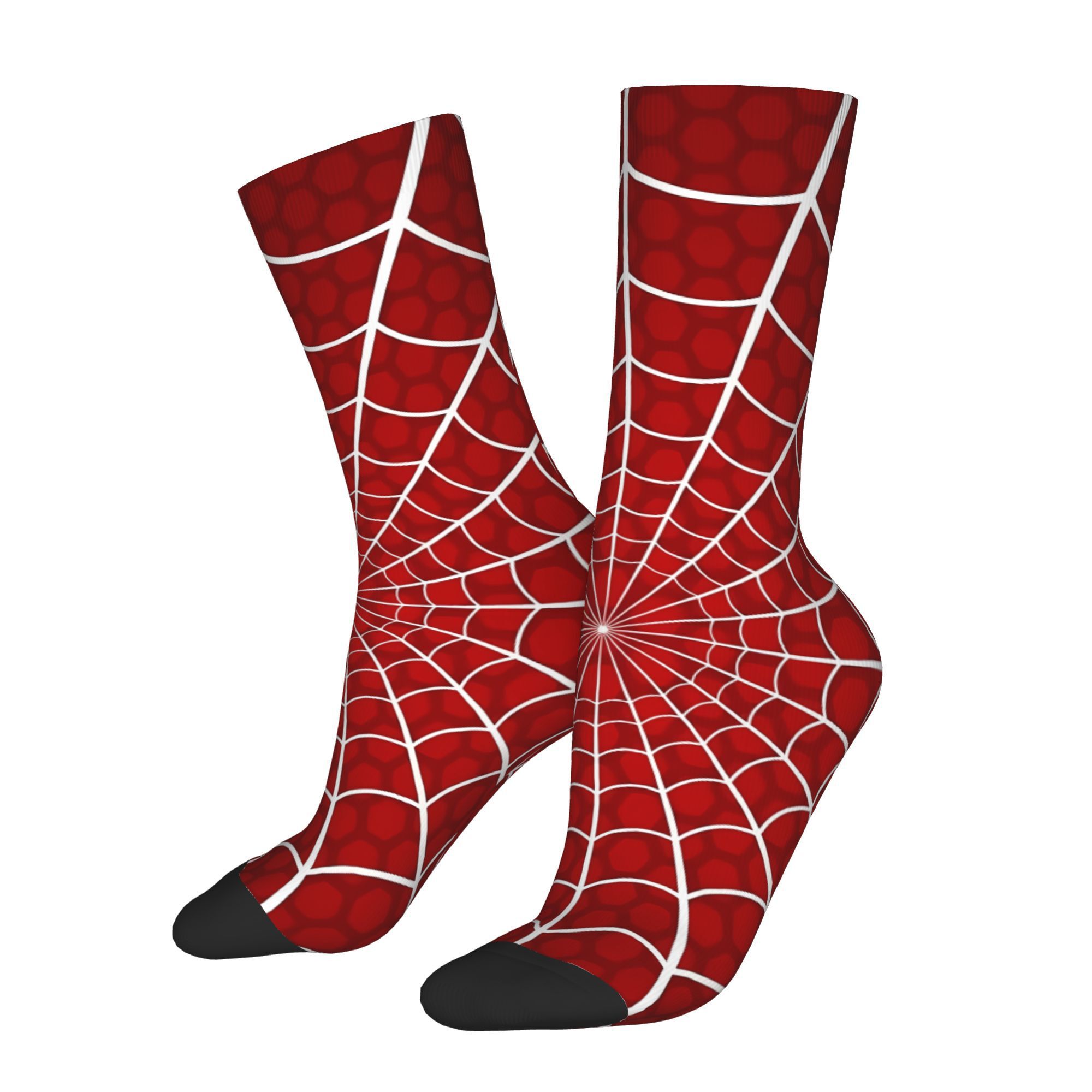 

1pc Men's Novelty Spider Web Pattern Socks, Polyester 95% Elastane 5% Knit Fabric Crew Socks,