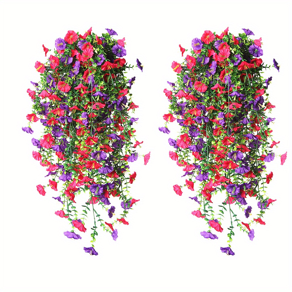 TEMU 2pcs Uv-resistant Realistic & Eucalyptus Hanging Flowers - Outdoor/ Faux Plants With Blooming / & Foliage, Low-maintenance For Home, Office, Garden Decor - No Water//feeding -