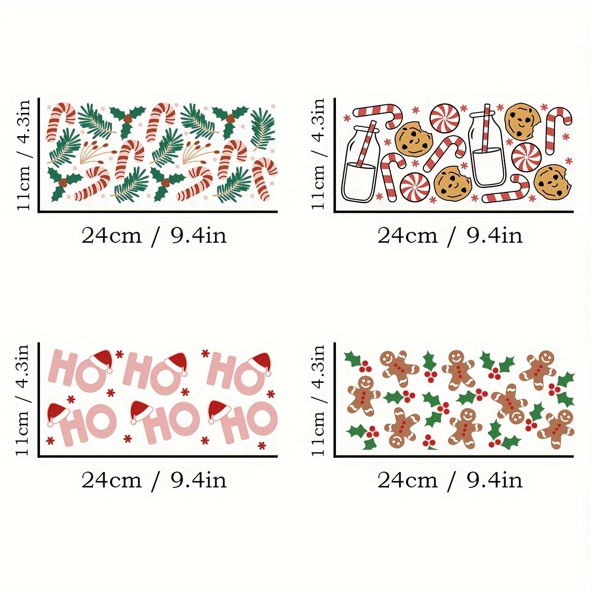 TEMU 4pcs Set Of Christmas-themed Uv Dtf Cup Stickers, Suitable For 16oz Glass Cups And Bottles' Self-adhesive Flowers, Craft Supplies, High Quality,