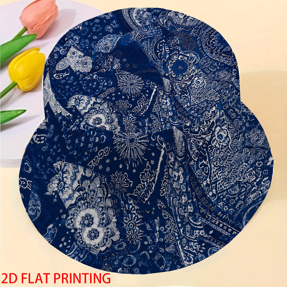 item picture 2d flat lightweight blue paisley bucket hat single sided all   cap suitable for costume parties daily wear machine washable unisex non   for parties casual outfits washable 2d flat