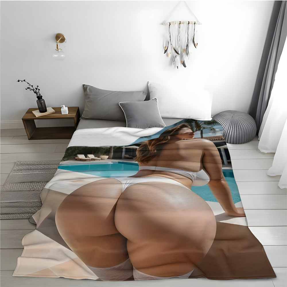 1pc contemporary stain resistant polyester flannel throw blanket   soft knit fabric with   of sexy female model versatile home decor for living room bedroom office and outdoor camping details 3