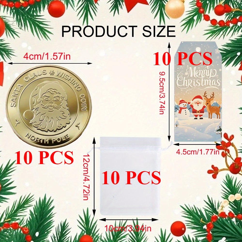 30/15pcs Vintage Style Santa Claus Wishing Gift Pack, Christmas Commemorative Metal Coin, Religious Theme, Round Collectible Gift With North Pole & Holiday Design